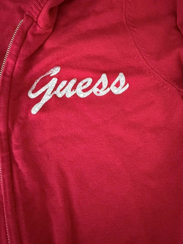 Gilet zippé GUESS rouge avec capuche taille S ajusté