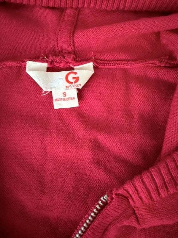 Gilet zippé GUESS rouge avec capuche taille S ajusté