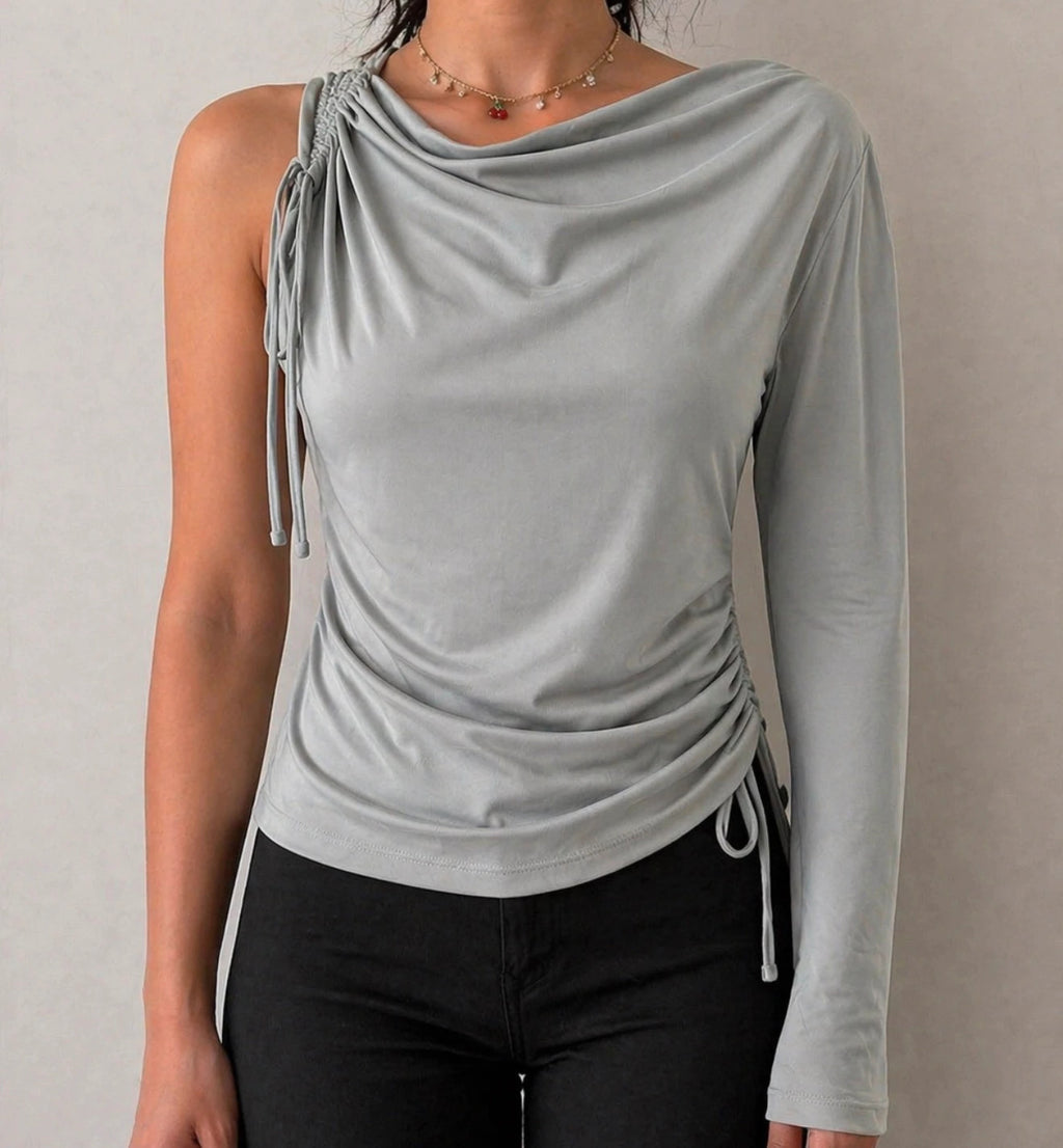 Top asymétrique drapé gris Zara – taille M