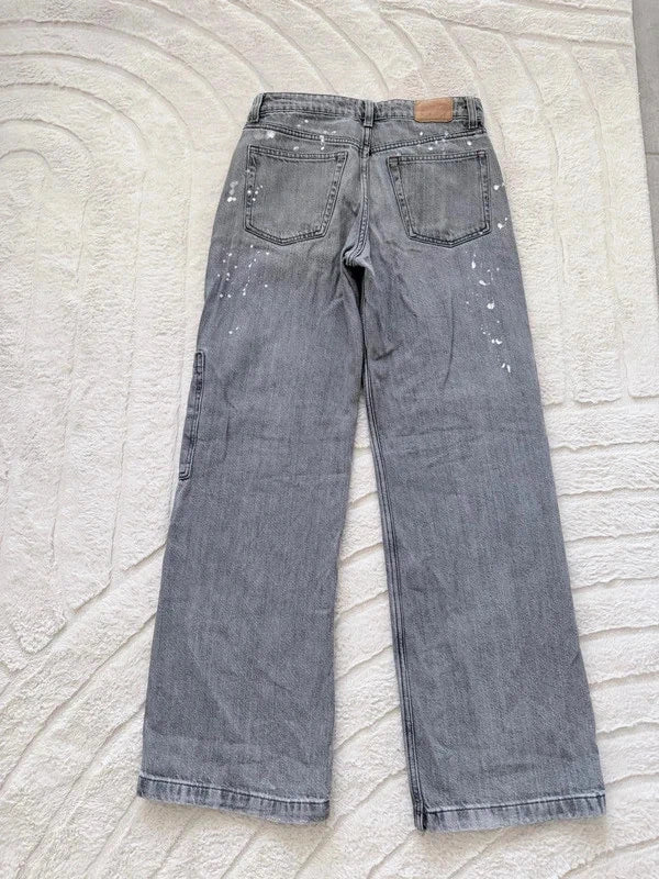 Jean cargo gris oversize effet paint – style streetwear Y2K