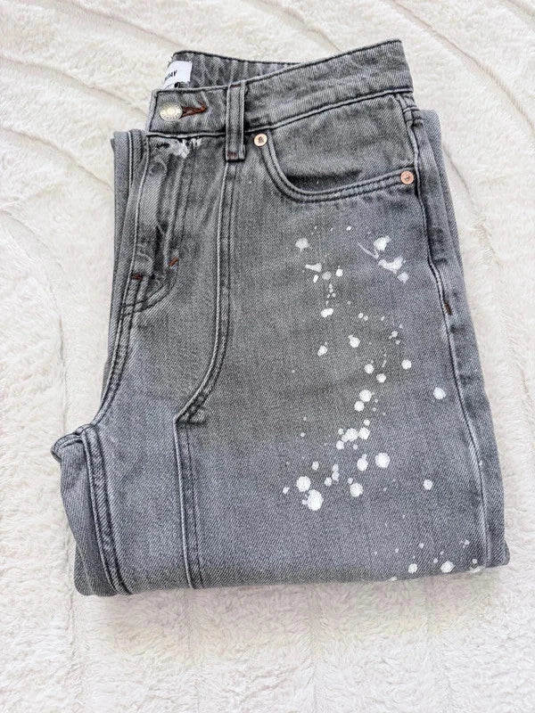 Jean cargo gris oversize effet paint – style streetwear Y2K