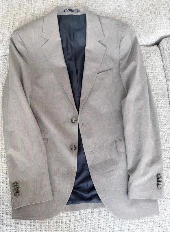 Blazer gris à carreaux élégant – coupe classique – très bon état