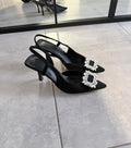 Escarpins slingback noirs à strass – talons élégants – T42