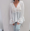 Blouse blanche dentelle bohème Ursime – manches évasées