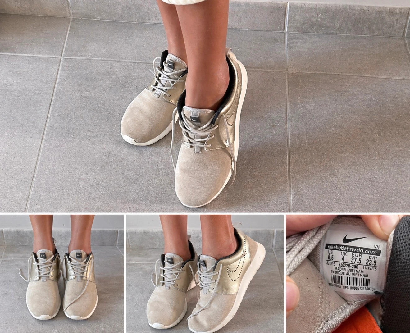 Nike Roshe Run beige & doré – Taille 37.5 – Très tendance