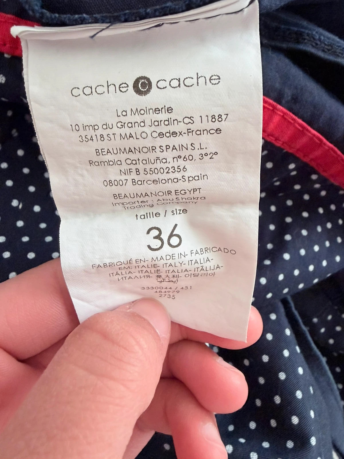 Robe patineuse Cache Cache bleu marine à pois – ceinture rouge, élégante