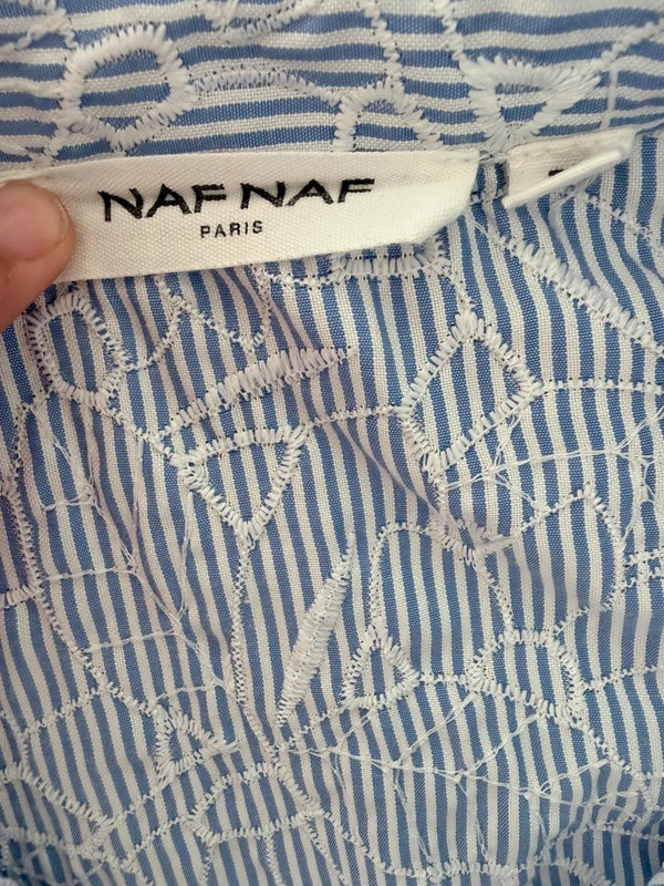 Robe chemise Naf Naf bleu ciel à rayures brodées – Taille 38