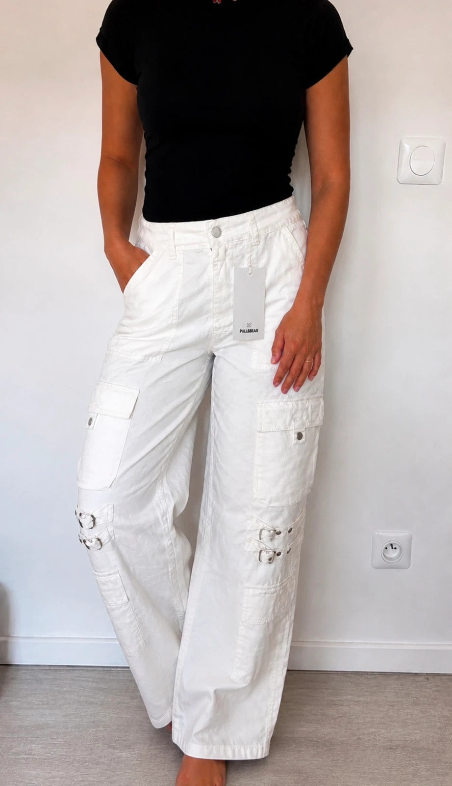 Pantalon cargo blanc Pull&Bear