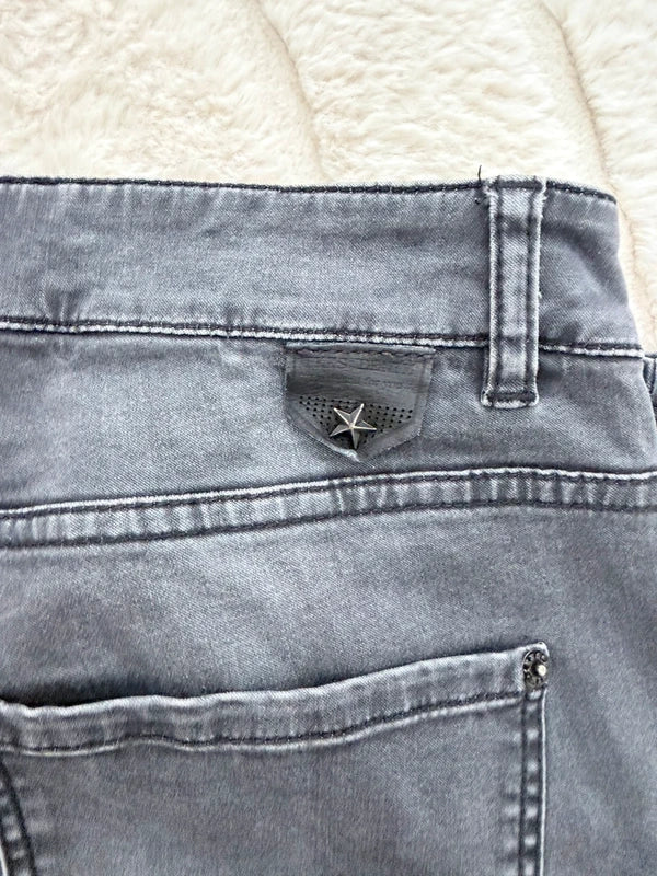 Jean gris IKKS taille haute – style biker – coupe slim