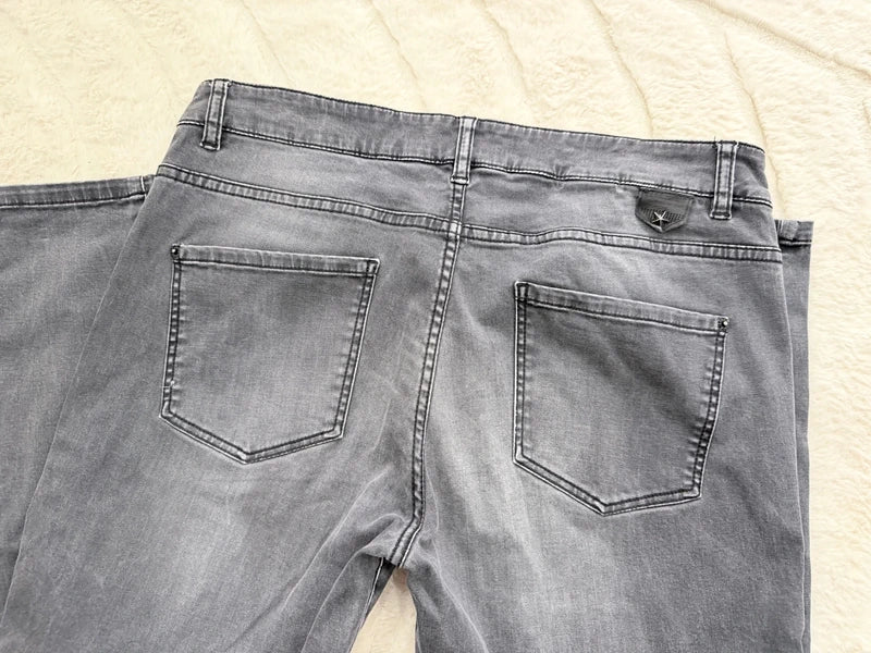 Jean gris IKKS taille haute – style biker – coupe slim