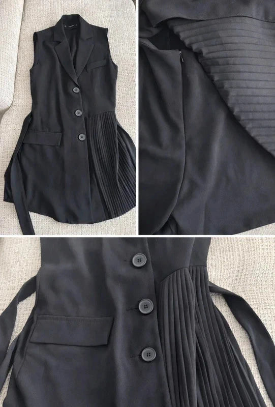 Robe zara short noire blazer plissée – élégante tendance – ceinturée