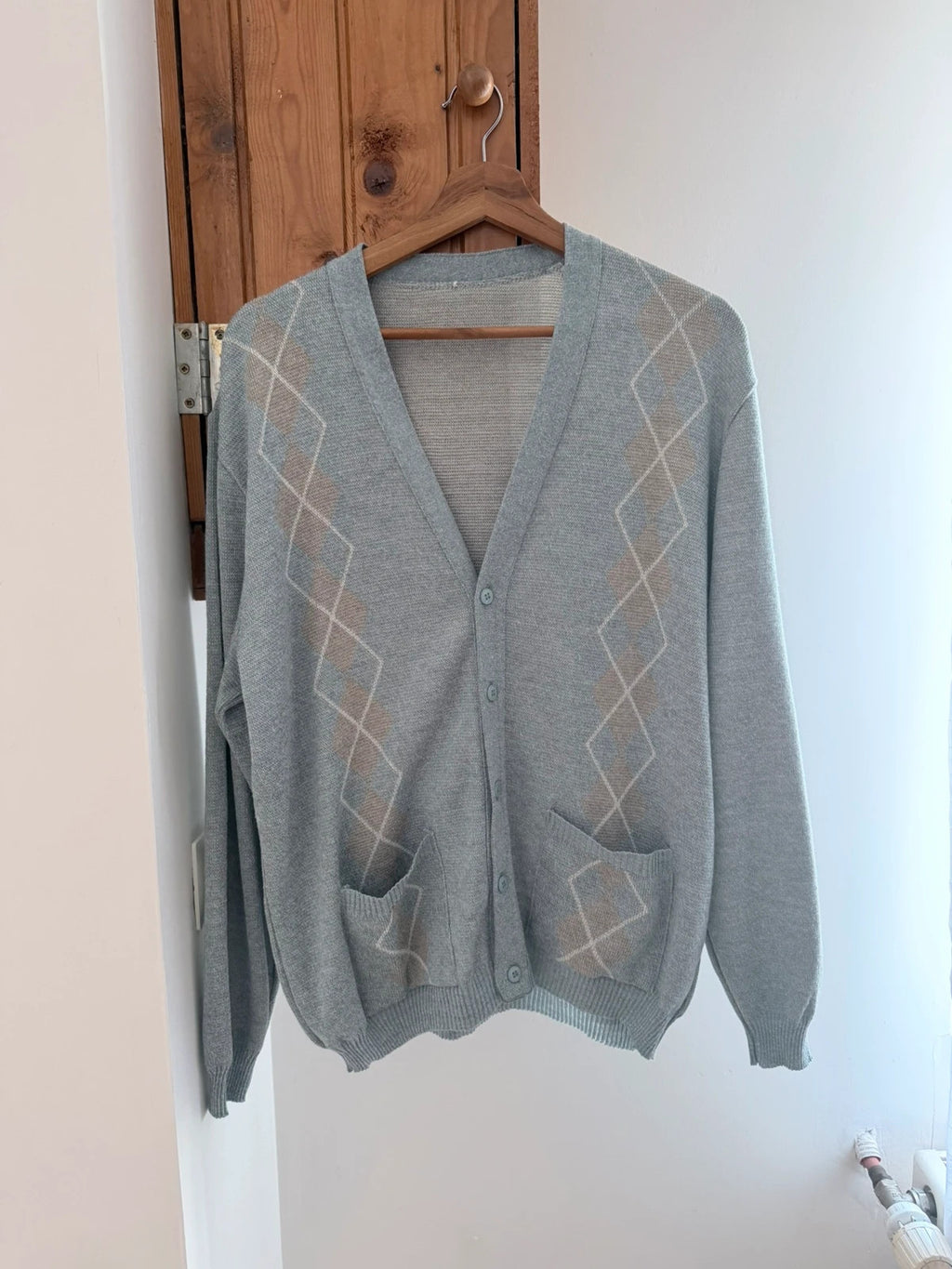 Gilet vintage gris style old money / argyle – Oversize doux et chic