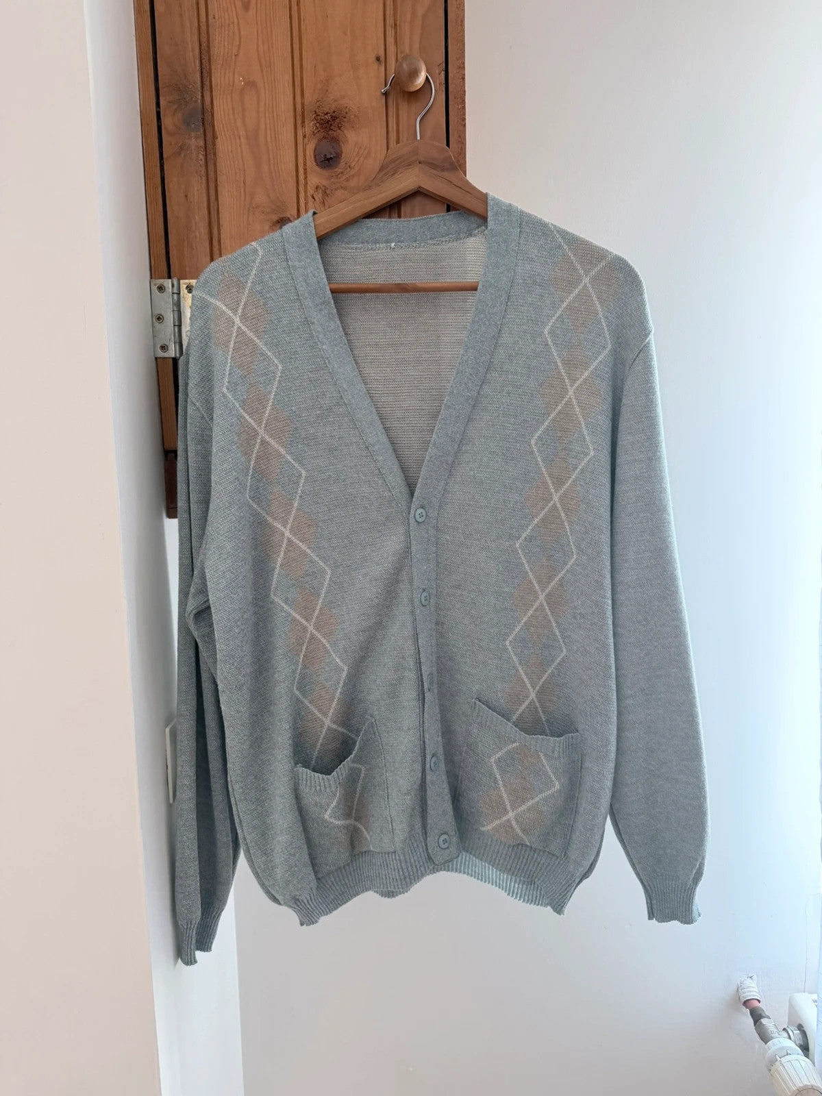 Gilet vintage gris style old money / argyle – Oversize doux et chic