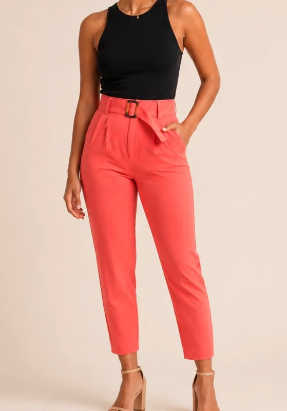 Pantalon tailleur corail taille haute Stradivarius