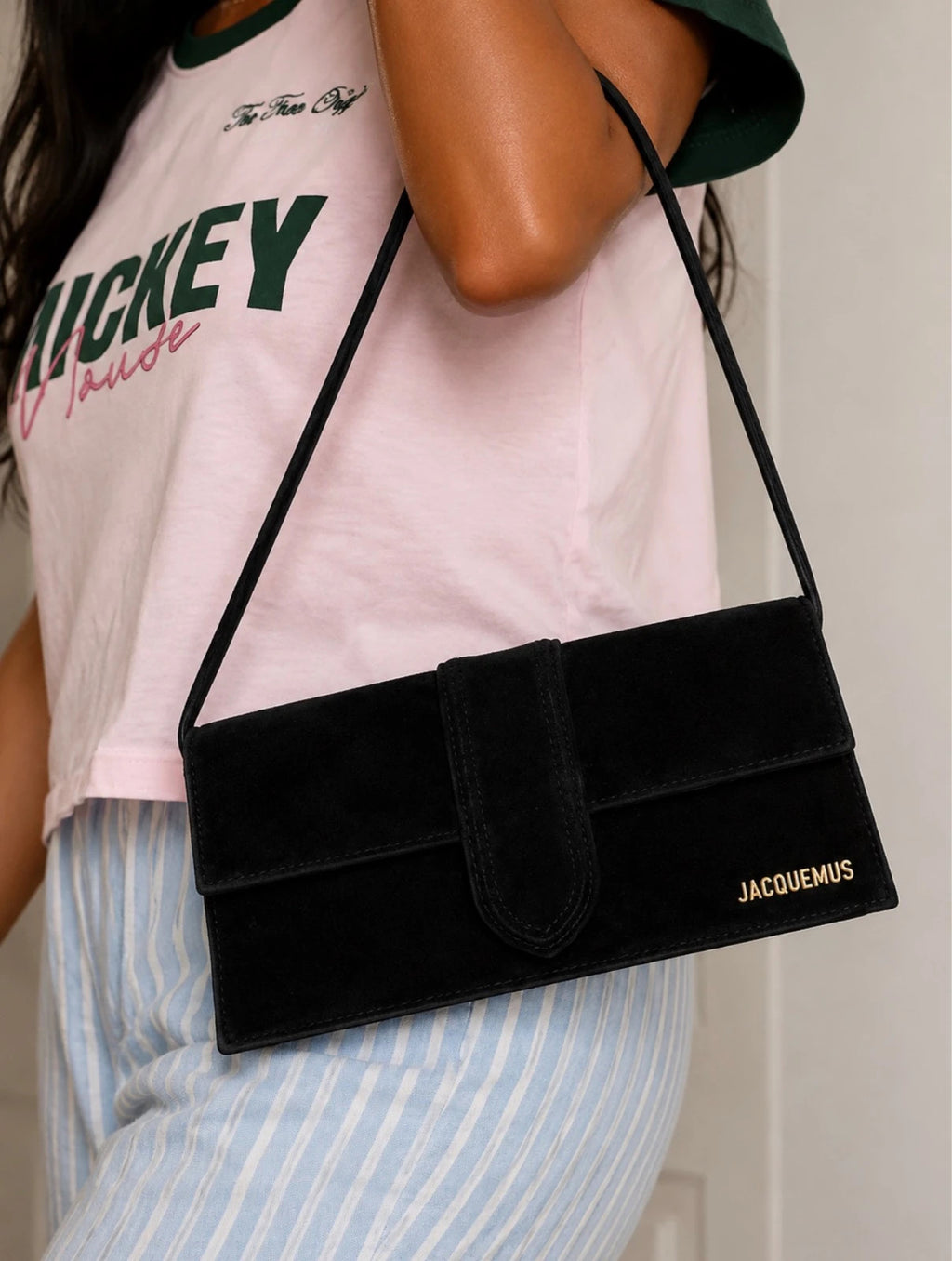 Sac Jacquemus Le Bambino Long noir velours – Neuf magnifique