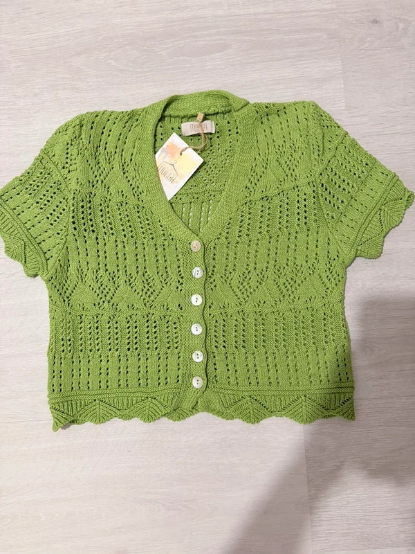 Gilet maille vert ajouré neuf avec étiquette Mocca incroyable