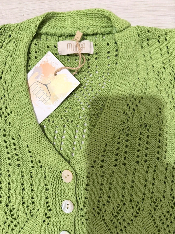 Gilet maille vert ajouré neuf avec étiquette Mocca incroyable