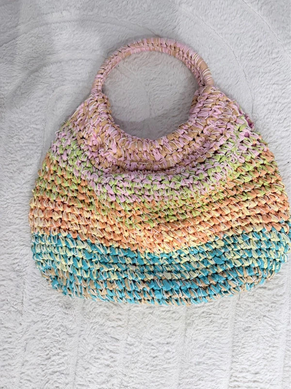 Sac effet paille tressé multicolore bohème pastel