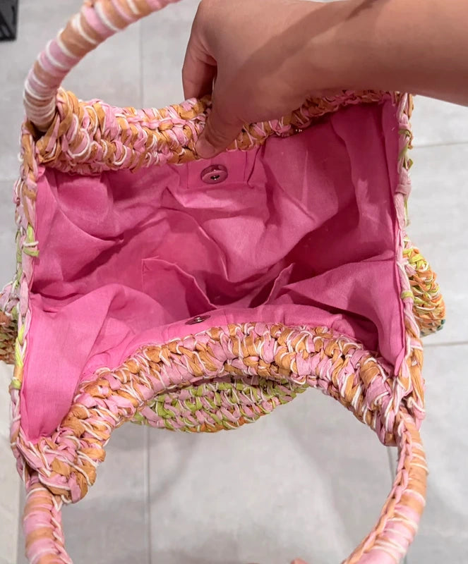 Sac effet paille tressé multicolore bohème pastel