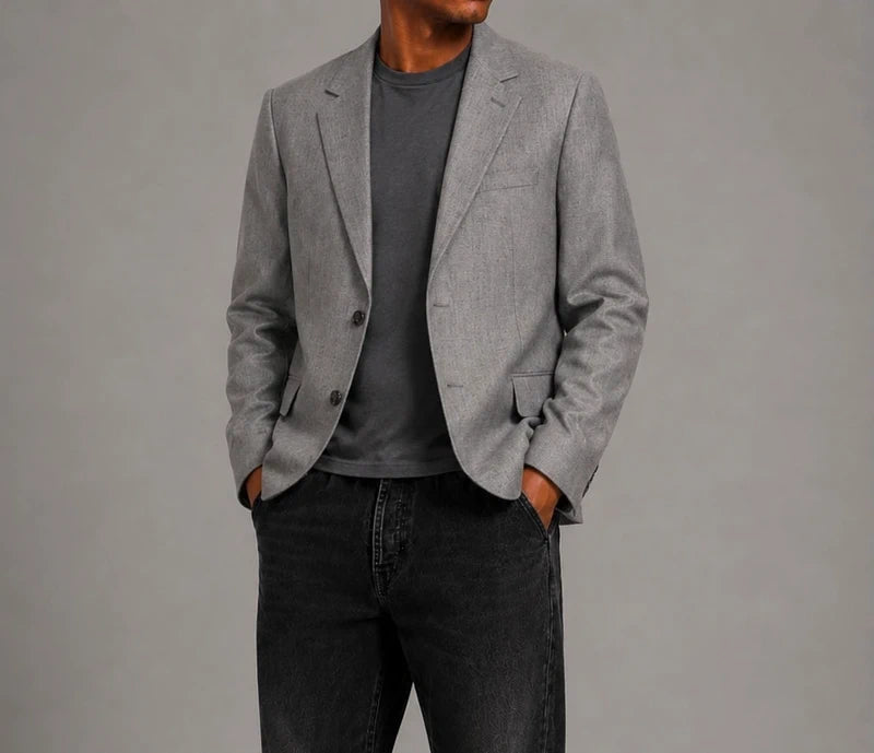 Blazer gris à carreaux élégant – coupe classique – très bon état