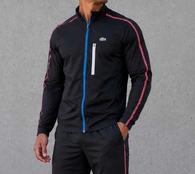 Veste Lacoste Sport noire vintage Y2K zippée bleu/rose – Taille L