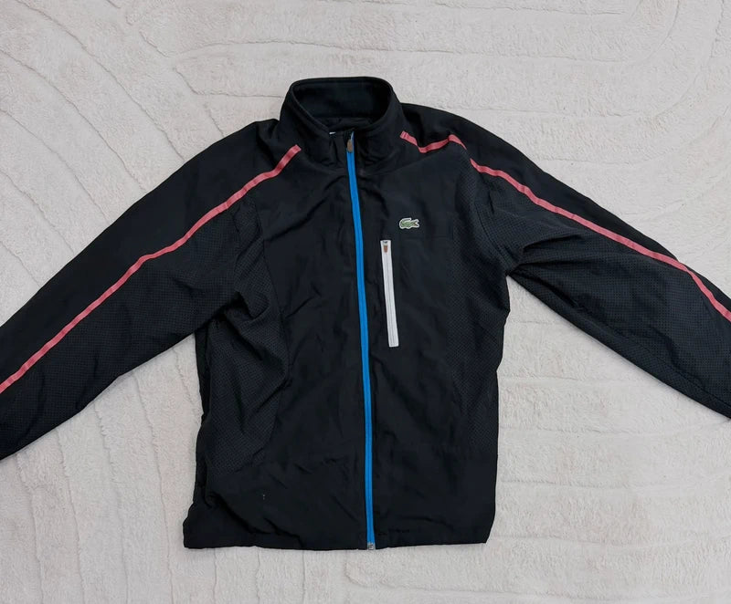 Veste Lacoste Sport noire vintage Y2K zippée bleu/rose – Taille L