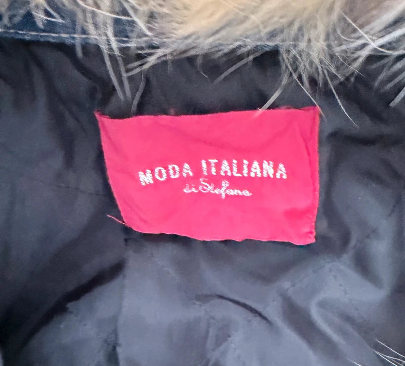 Magnifique manteau mi long en jean avec finitions en fausse fourrure taille M