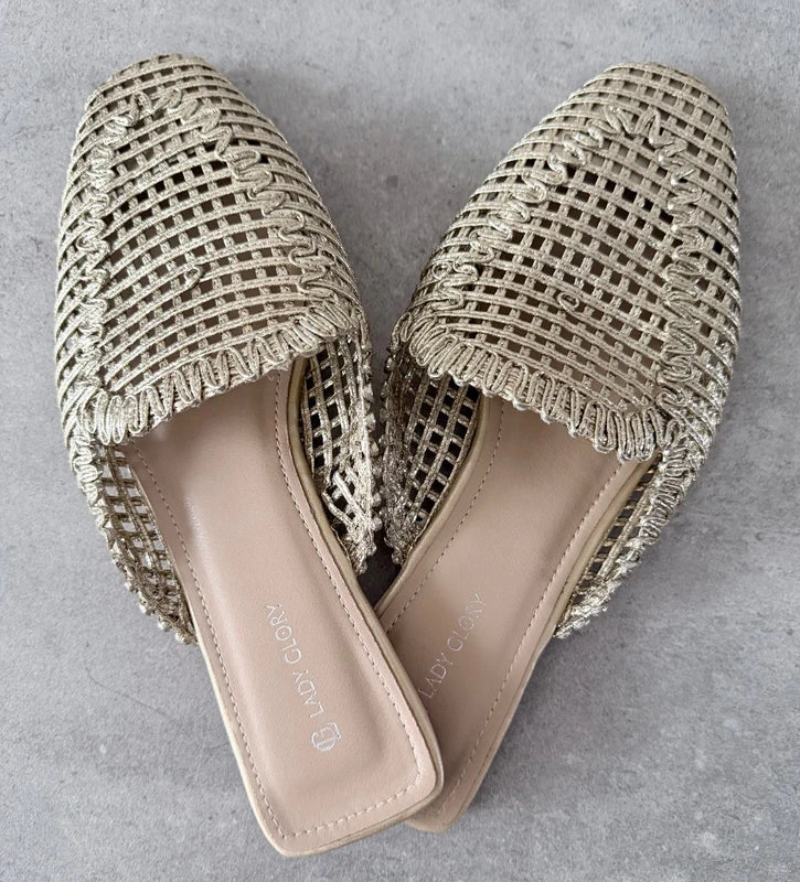 Mules dorées tressées Lady Glory T39 Magnifique