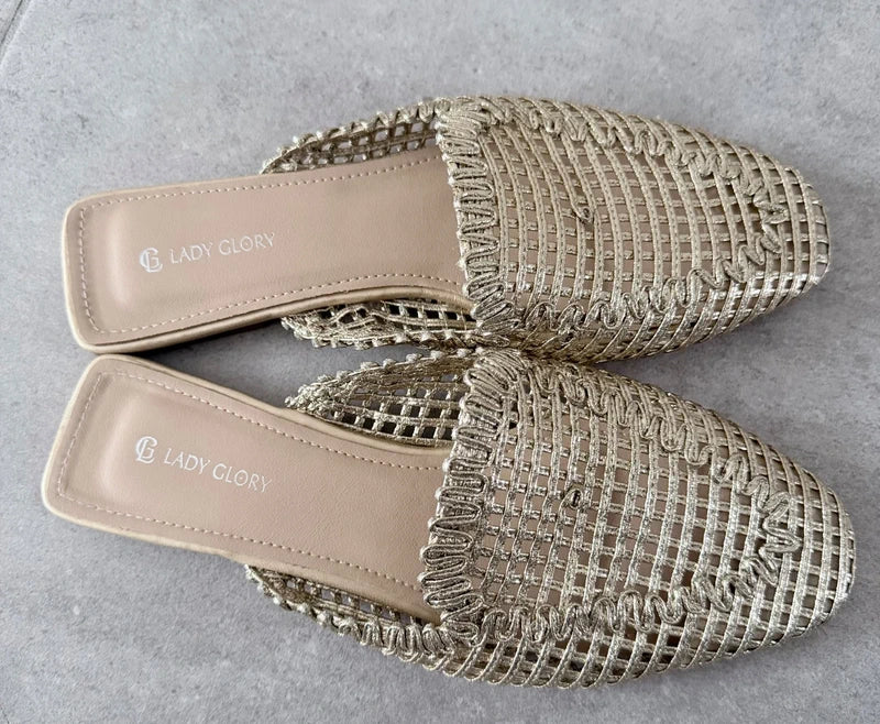 Mules dorées tressées Lady Glory T39 Magnifique