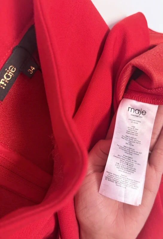 Jupe Maje rouge à franges asymétriques – T34 – Très bon état