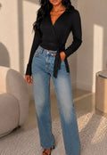 Haut cache-cœur Caroll noir – Taille S/M – Maille côtelée chic