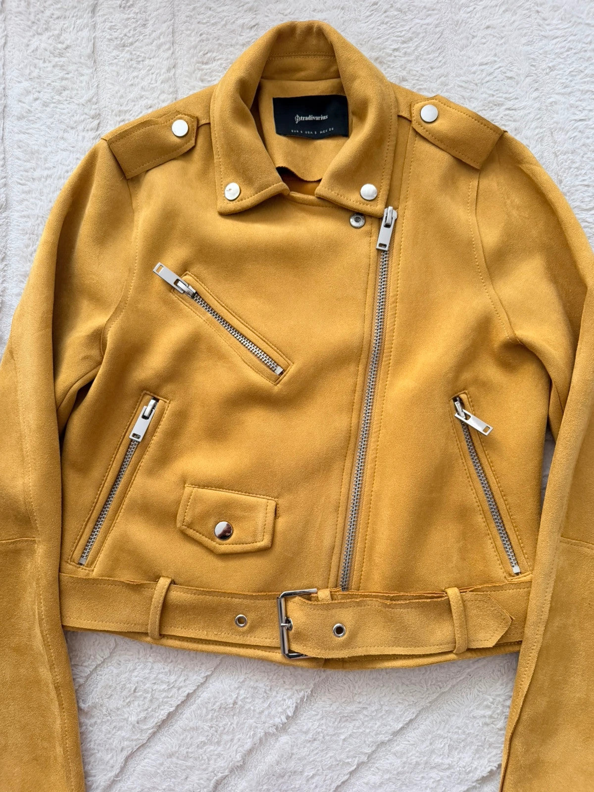 Perfecto court moutarde effet suédine Stradivarius – Taille S