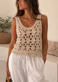 Top crochet bohème écru ajouré style macramé – esprit bohème chic S.M