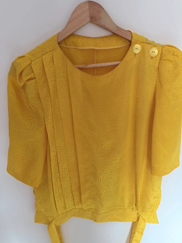 Ensemble vintage jaune– Jupe plissée & haut assorti – Taille M/L