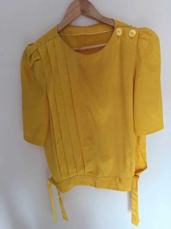 Ensemble vintage jaune– Jupe plissée & haut assorti – Taille M/L