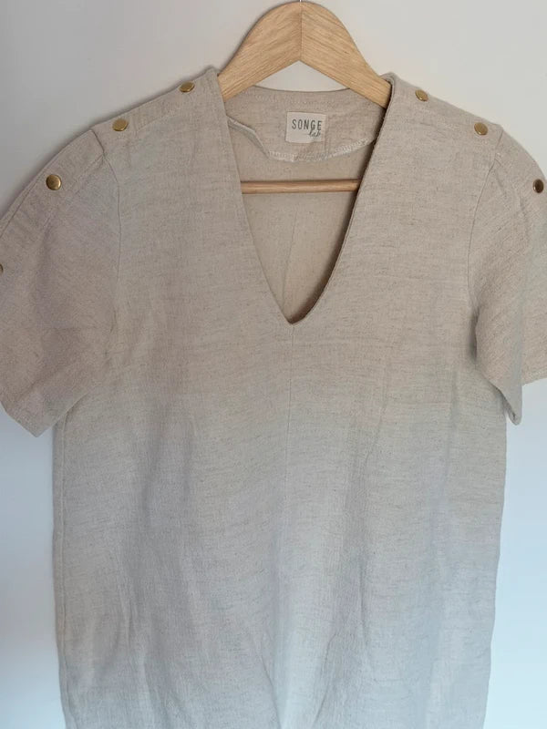 Robe Songe Lab en coton & lin beige – Fabrication française – Taille S