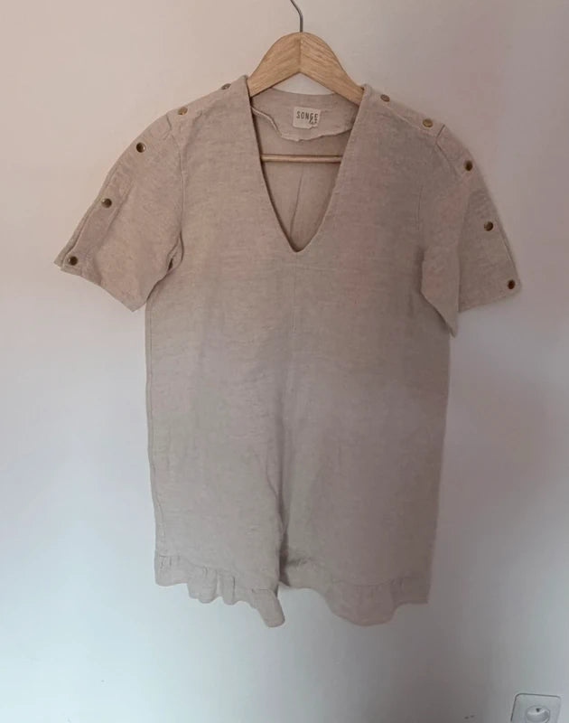 Robe Songe Lab en coton & lin beige – Fabrication française – Taille S