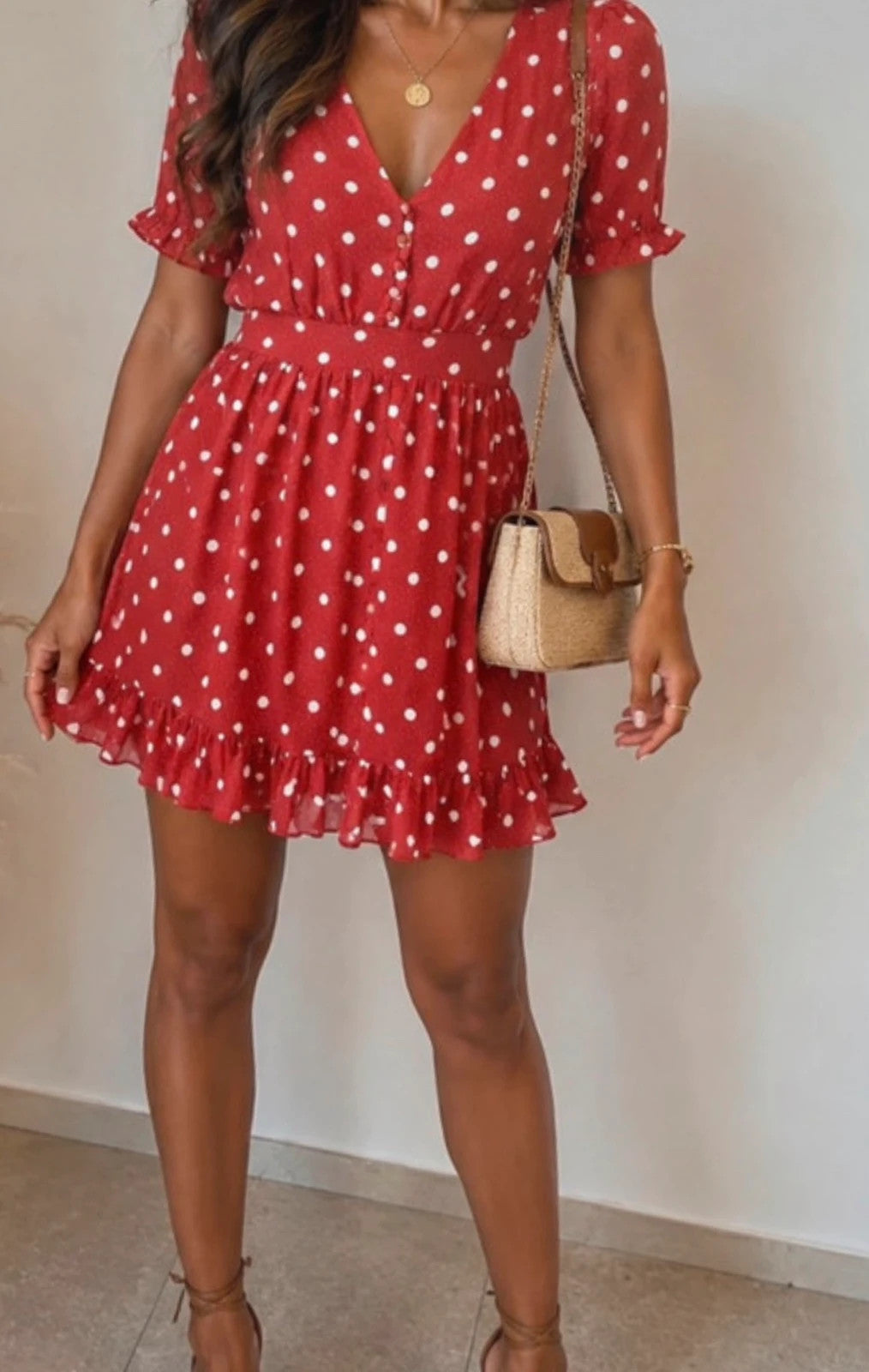 Robe GOA Paris rouge à pois blancs Style rétro chic