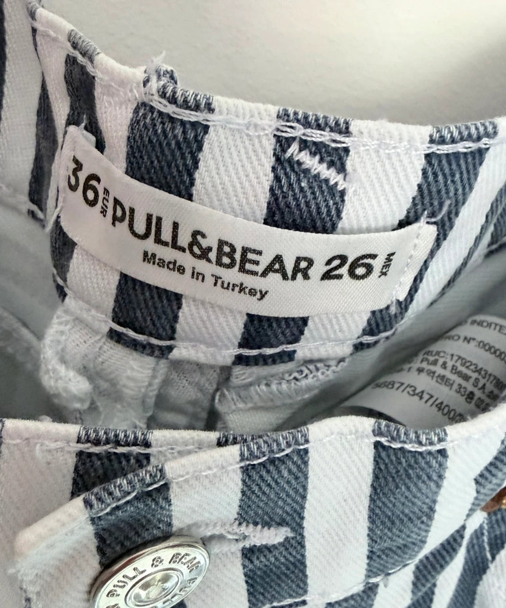 Jean rayé Pull&Bear blanc et bleu – Taille 36 – Coupe droite