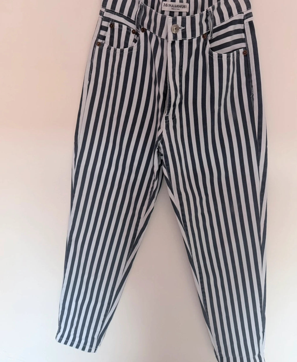 Jean rayé Pull&Bear blanc et bleu – Taille 36 – Coupe droite