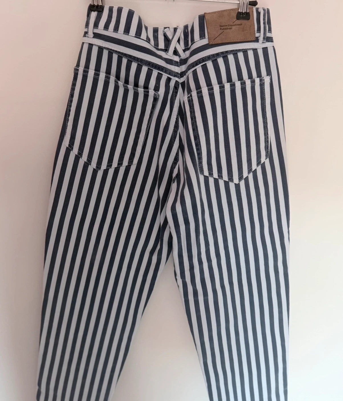 Jean rayé Pull&Bear blanc et bleu – Taille 36 – Coupe droite