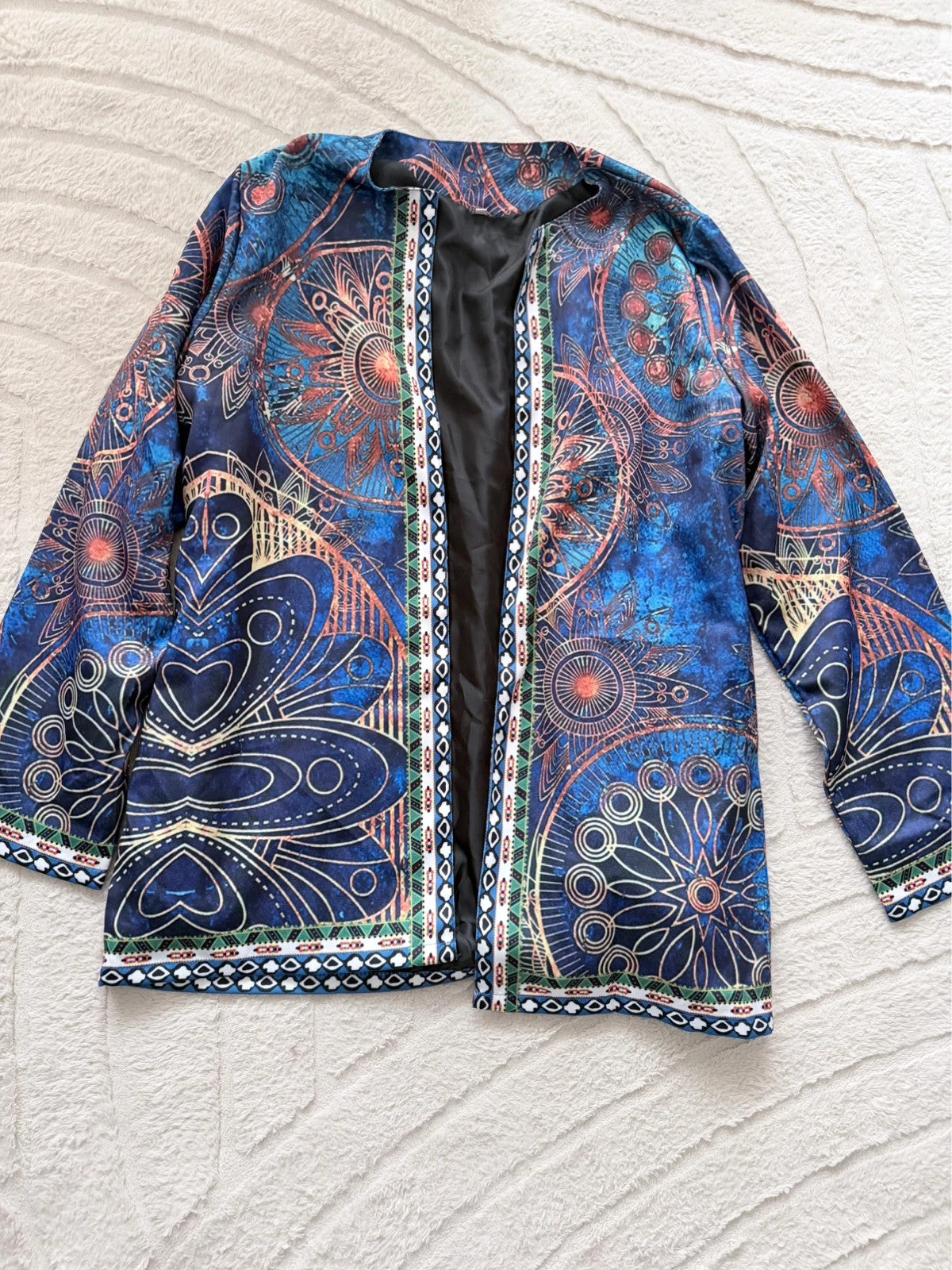 Veste kimono imprimée bleu marine bohème – Taille 3XL – Très bon état