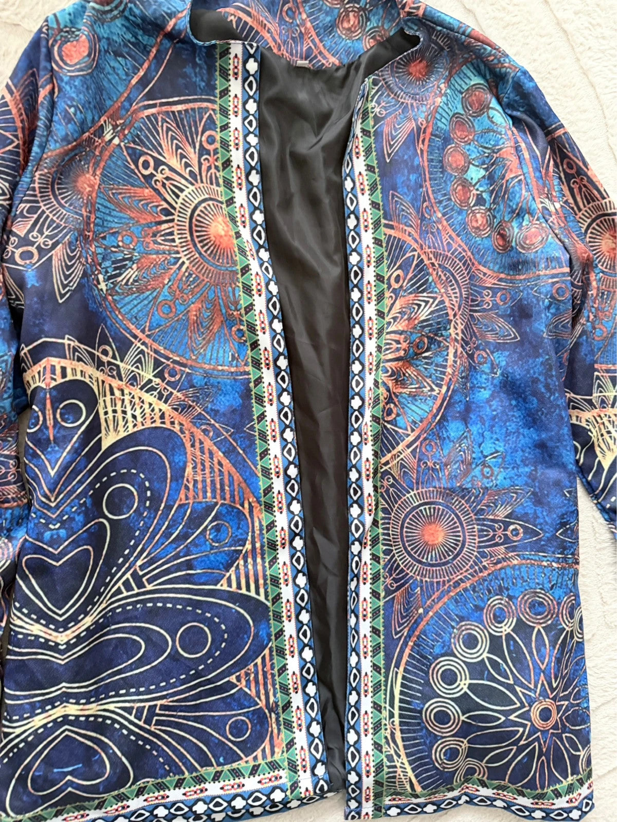 Veste kimono imprimée bleu marine bohème – Taille 3XL – Très bon état