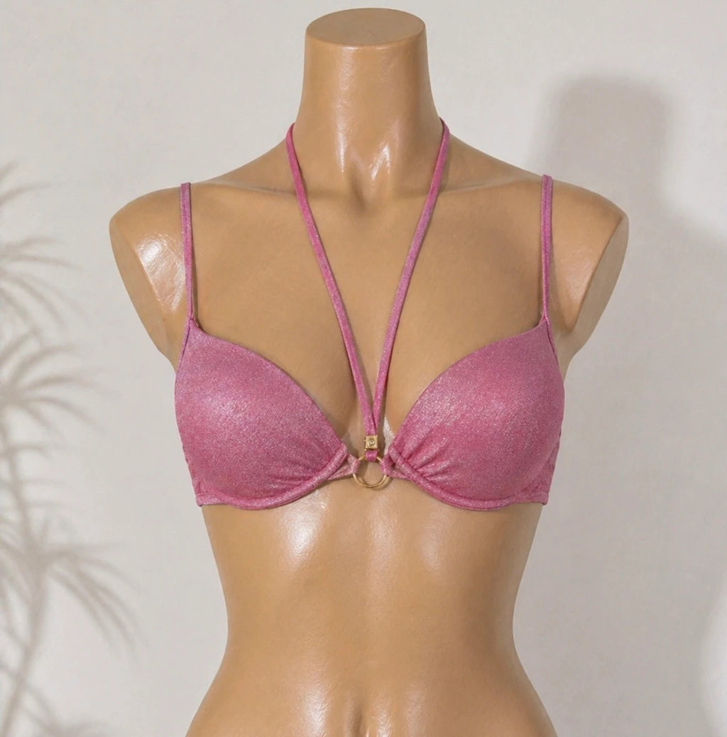Ensemble bikini rose brillant calzedonia  – détails dorés