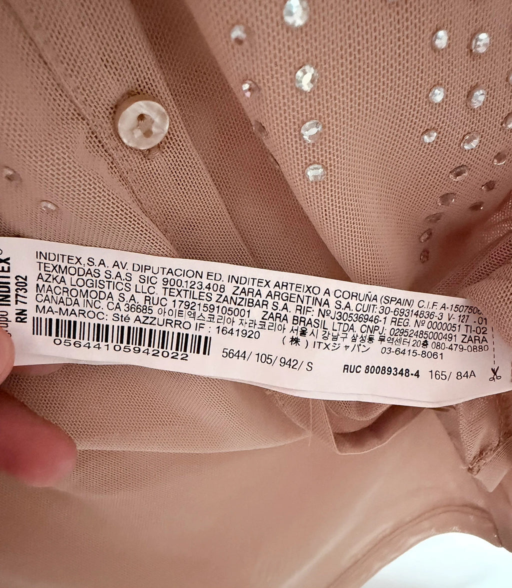 Chemise transparente Zara beige à strass – Neuve avec étiquette – Taille S