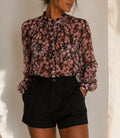 Chemisier transparent à fleurs noir & rose – Taille S – Léger et élégant