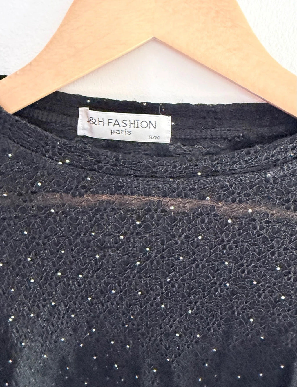 Body noir en dentelle transparente à strass – Taille S/M – Élégant & chic