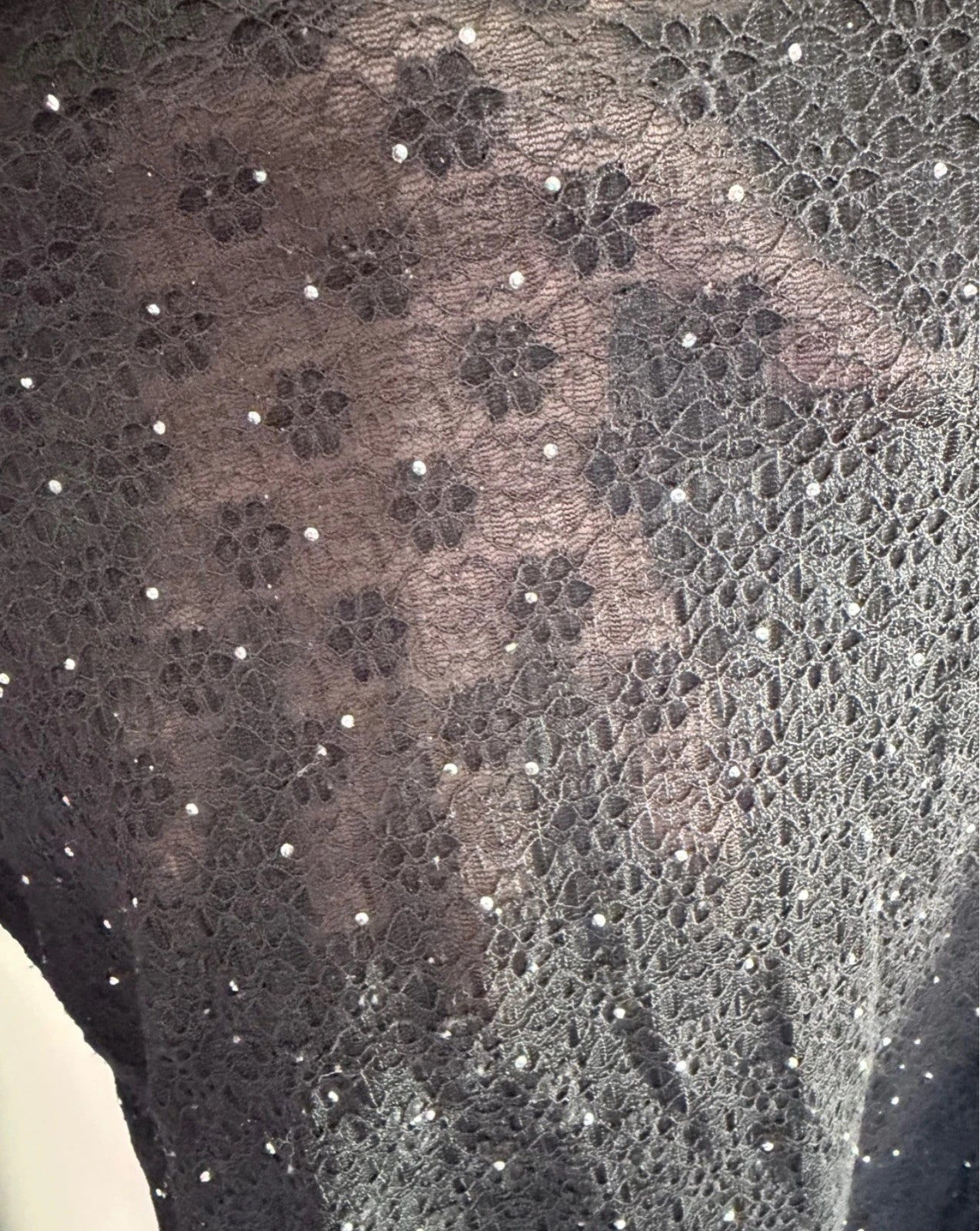 Body noir en dentelle transparente à strass – Taille S/M – Élégant & chic