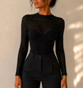 Body noir en dentelle transparente à strass – Taille S/M – Élégant & chic
