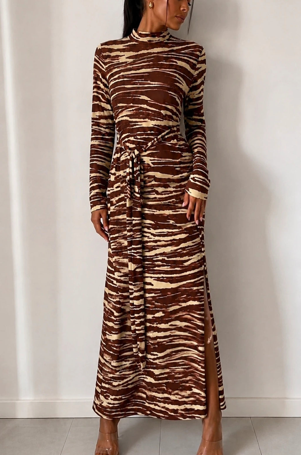 Robe longue H&M imprimé zèbre marron & beige – Taille L